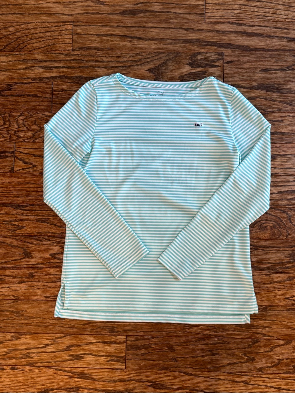 Vineyard Vines Girls Striped Long Sleeve Rash Guard in Mint & White